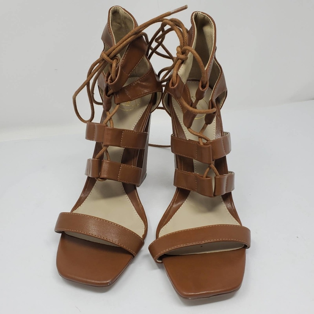Missguided brown strappy faux leather lace up chunky heels Size 40 - Picture 5 of 7